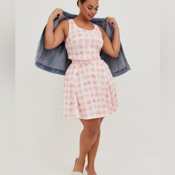 torrid Dresses & Skirts - Torrid Pink Gingham Plaid Top and Skirt Set Size 10